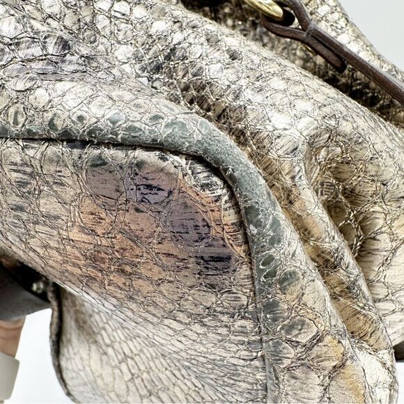 Cole Haan Reptile Embossed Gold Slouchy Convertible Satchel Bag Vintage Large - Picture 10 of 14